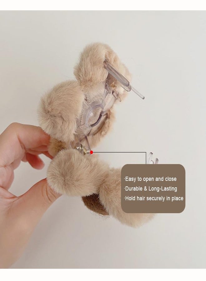 TUCEWP Flower Hair Clips for Women Girls Cute Kawaii Fluffy Claw Clip for Long Curly Thick Thin Hair Brown Medium Plastic Jaw Claw Clips Strong Hold Hair Catch Clamps Barrettes Headwear Hair Styling Clips - Image 5